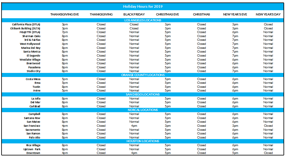 2019 Holiday Hours